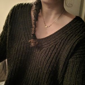 AE Chunky Knit Forest Freen v-neck Sweater